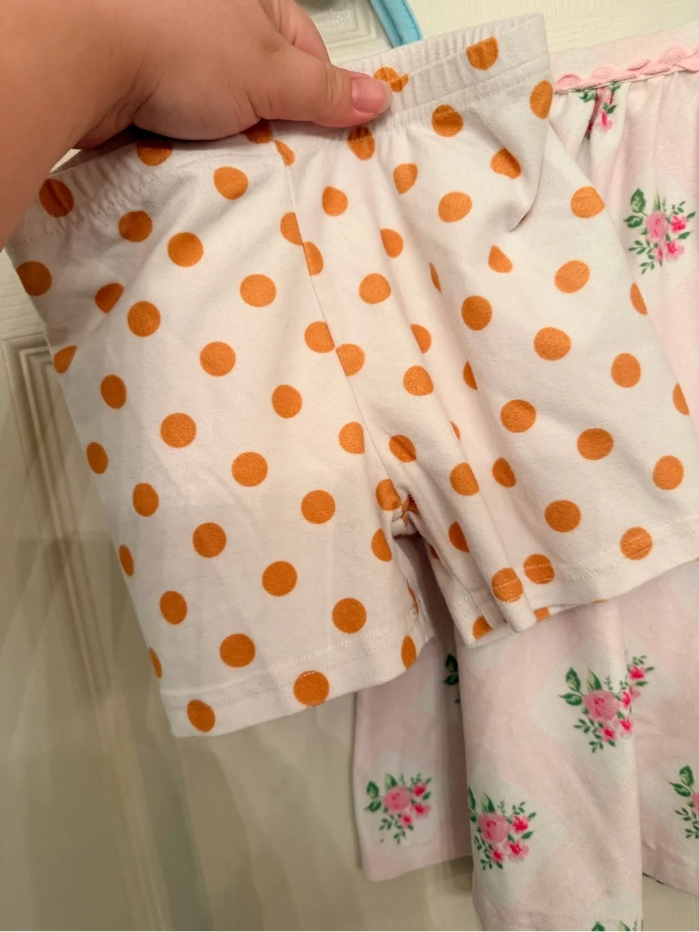 SweetHoney Pink Floral Top with Blue Straps and Orange Polka Dot Shorts